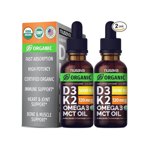 NUSAVA Vitamin D3 K2 Drops With MCT Oil - Unflavored | 2 Fl Oz (2 Pack)